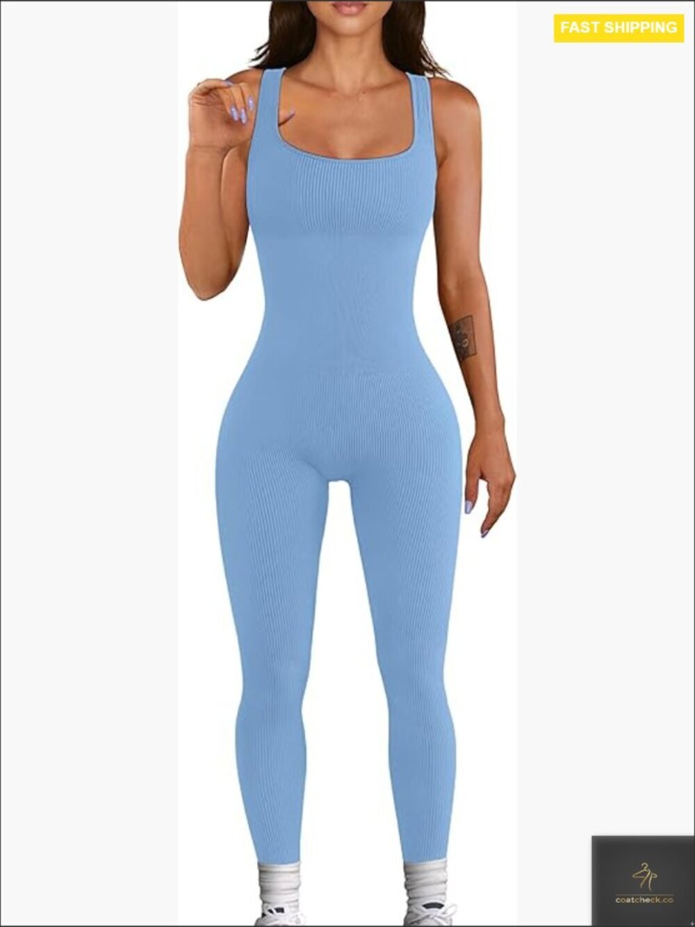 Seamless Ribbed Jumpsuit Yoga Workout Bodycon Romper One Piece Tank